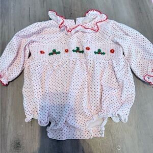 Smockingbird Christmas  Romper with Embroidery